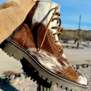 NWT Myra Hair on Hide Lace Up Boots
